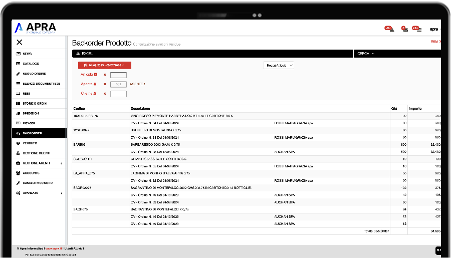 gestione-ordini schermata Back Order e Spedizioni